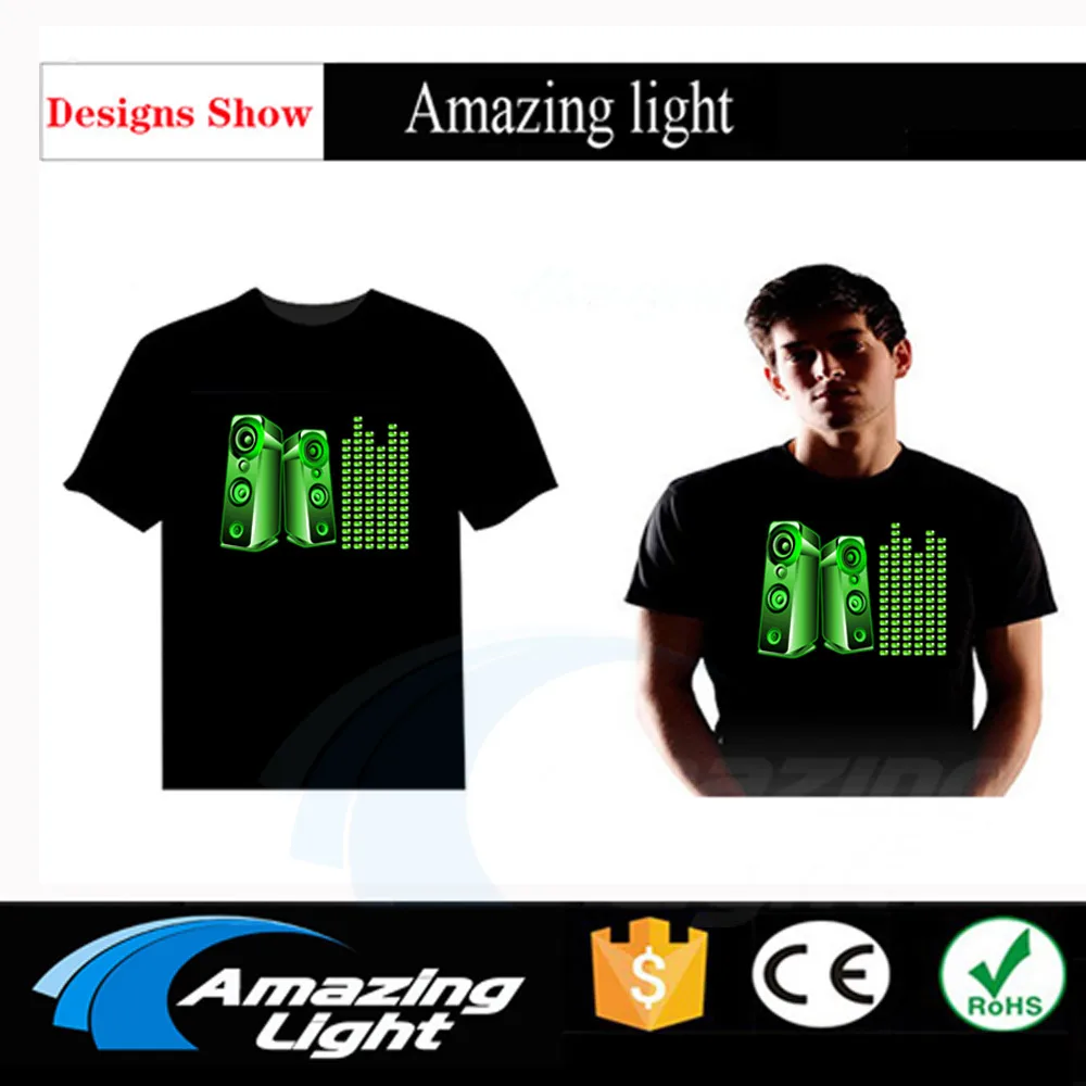 EL Equalizer Sound Activated LED T Shirt Light Up and Down Flashing  Music Activated Led T-Shirt