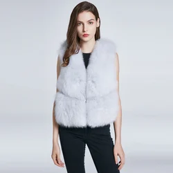 JKP – gilet en fourrure de renard naturelle, manteau d'hiver authentique pour femmes, pelucheux et thermique