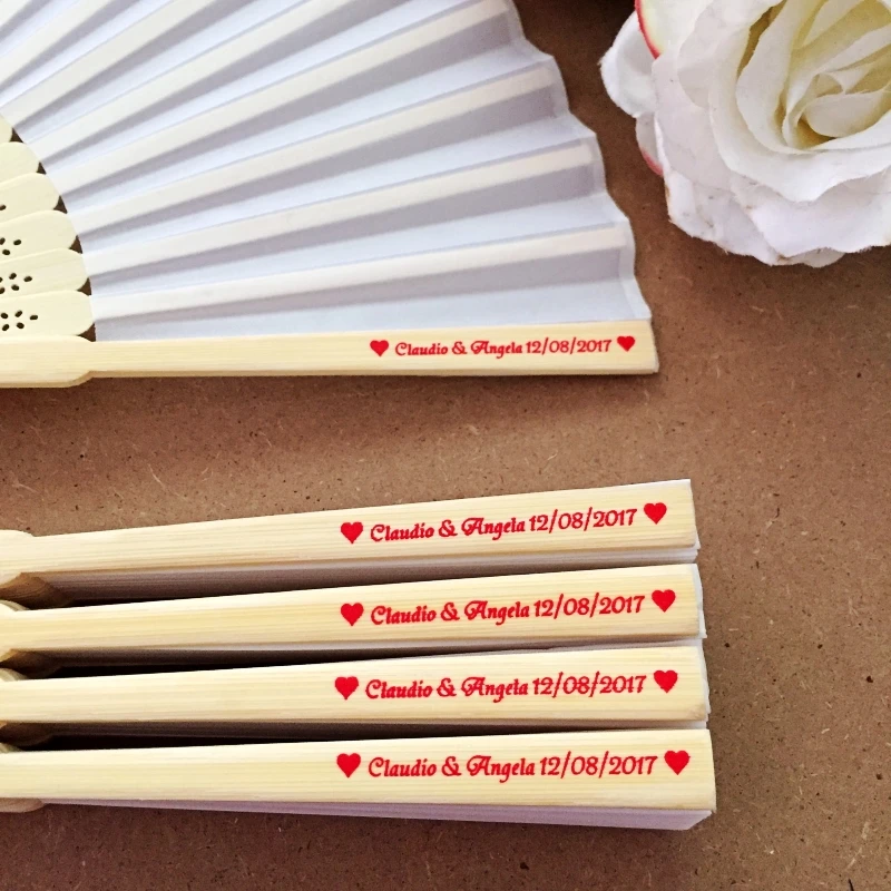 50PCS Personalized Engraved Bamboo Folding Silk Hand Fan Customized Photo Printing Wedding Favor Birthday Baby Shower Party Gift