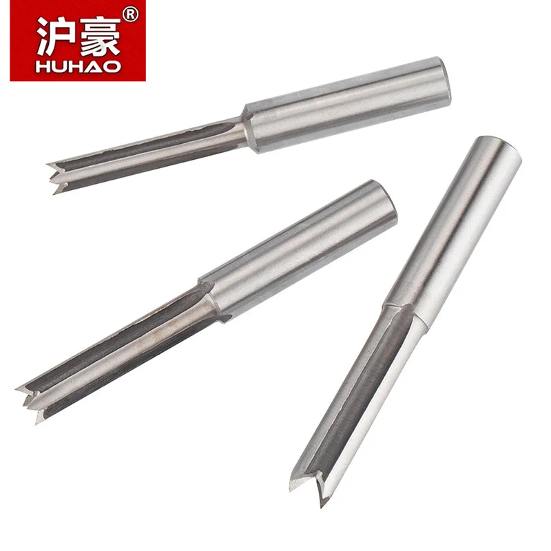 HUHAO 1/4 Woodworking Tool Grooving Router Bits Slotting Alloy Four-flute Straight Cutter High Speed Steel Tenon Tool For Wood