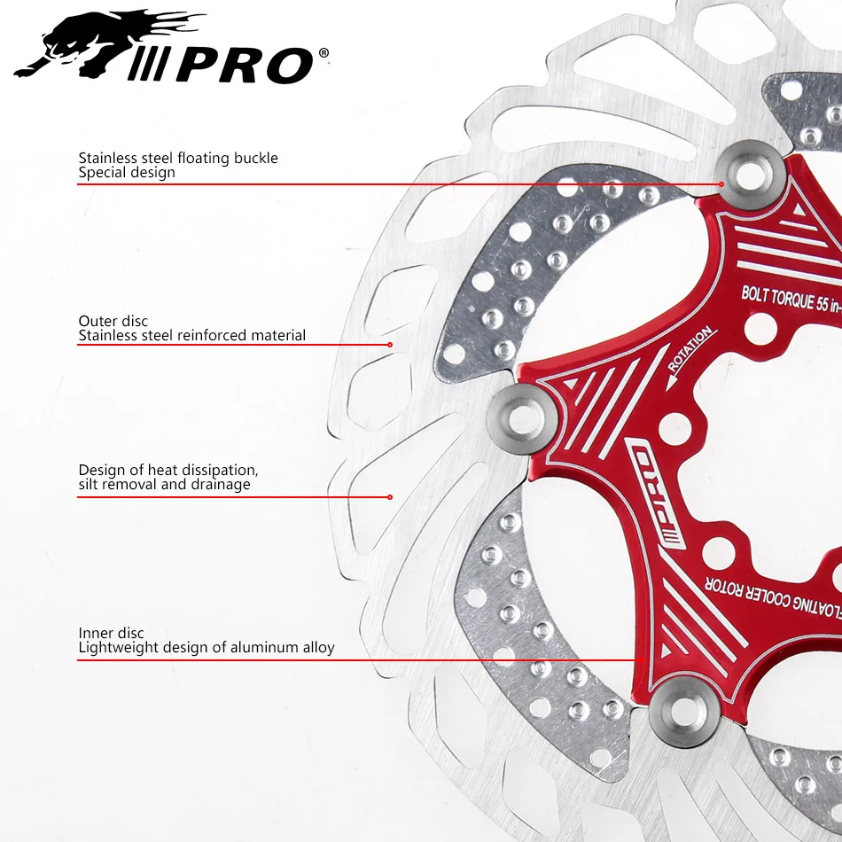 IIIPRO Cooling Floating Rotor MTB/Road Bicycle Disc Brake 160/180/203mm Mountain Bike 6 Bolts Cool Down Heat Rotor RT99 RT86