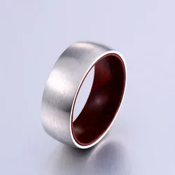 BEIER Fashion Stainless steel Drawing ring With Inner wood Wedding Couple Black /steel color Jewelry for Lover gift BR-R110