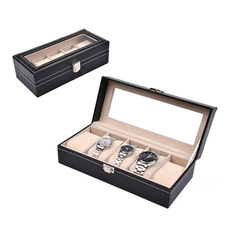 New Leather Watch Box Organizer Black Watch Holder Case Fashion Watch Display Boxes Jewelry Gift Box