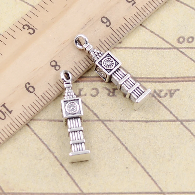 10 sztuk Charms Big Ben 3D zegar 27x5x5mm tybetański brąz srebrny kolor wisiorki antyczny tworzenia biżuterii DIY Handmade Craft
