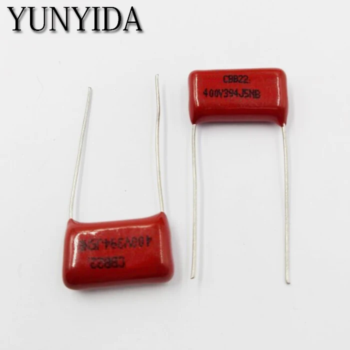 10pcs, CBB 394J  400V  0.39UF 390NF P15mm  Metallized Film Capacitor