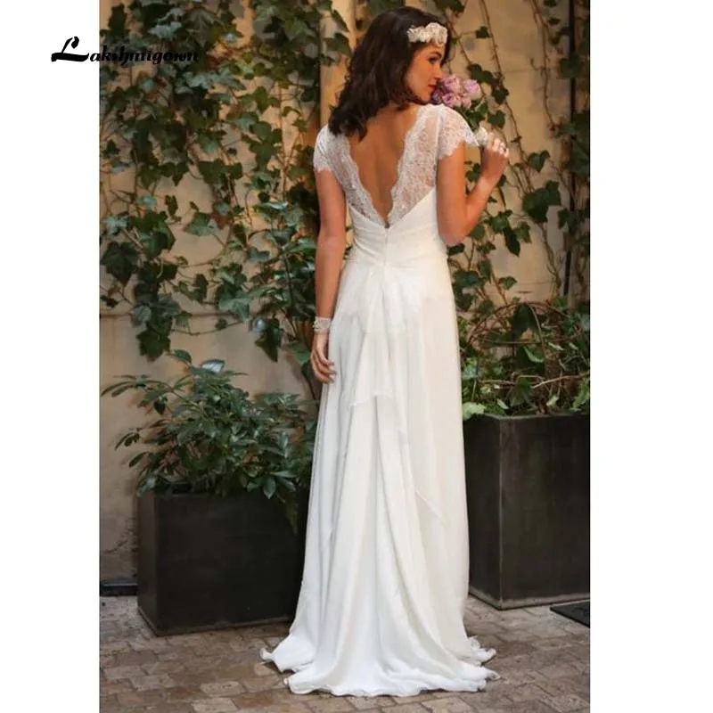 Lakshmigown-vestidos de novia de estilo occidental, vestidos de novia bohemios largos modestos de gasa de encaje personalizados, bata de novia de talla grande