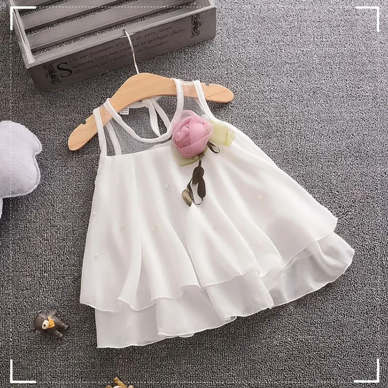 Summer newborn baby girls clothes pearl print chiffon dress for baby girls clothing 1st birthday dresses Pullover overalls dress