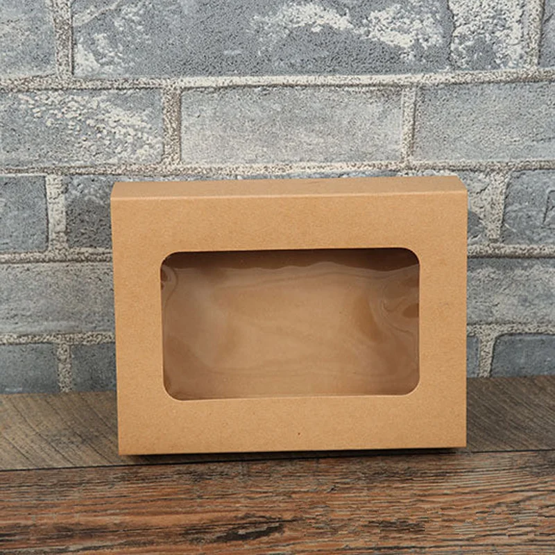 100Pcs/Lot 18.5*14*4.5cm Kraft Paper Gift Boxes Kraft Packaging Box With Window kraft Paper Socks Box Handmade Drawer Gift Boxes