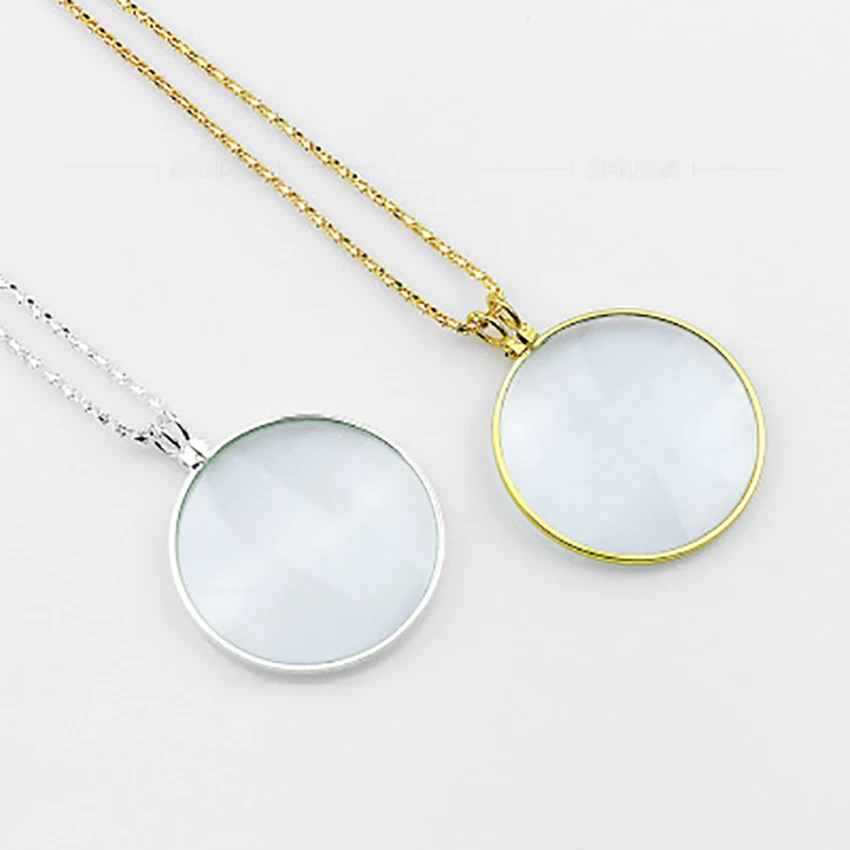 Zinc Alloy Necklace Magnifiers Seniors Reading Magnifying 5X Glass Lens Pendant Wearing Magnifier Elderly Sewing Auxiliary Tool