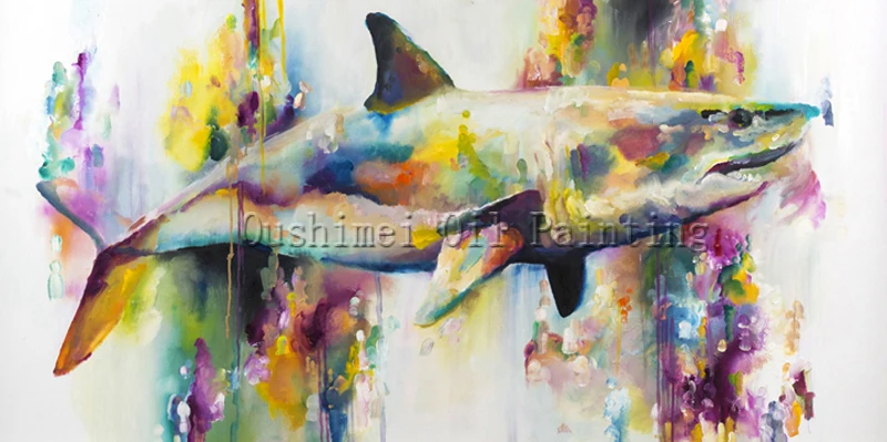 

Hand-painted High Quality Shark Oil Painting On Canvas Impression Sea Animal Jaws Oil Painting For Wall Decor Shark Painting