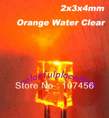 100pcs 2X3X4mm orange Ultra Bright orange LED water clear lens led Lamps New