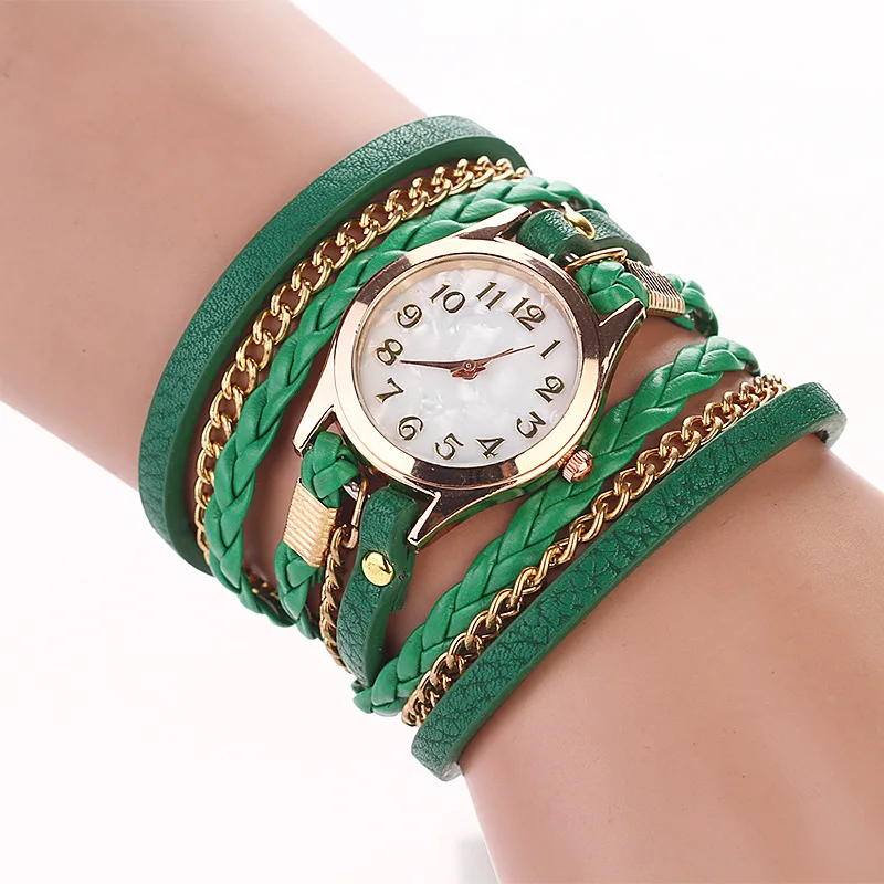 PU Leather Strap Bracelet Braided Winding Wrap Quartz WristWatch Fashion Casual Women Rhinestone Bracelet Watch Relogio Feminino