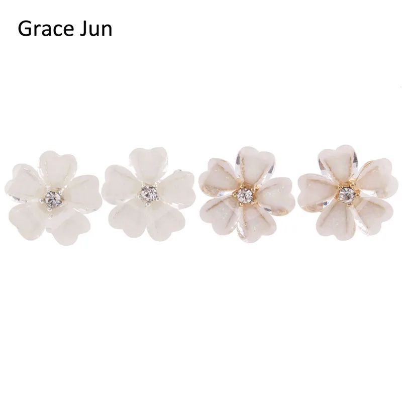 Grace Jun High Quality Clover Flower  Shape Opal Clip on Earrings Without Piercing for Girls Party No Hole Ear Clip 2 Colors