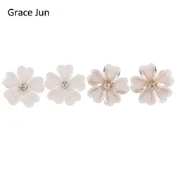 Grace Jun High Quality Clover Flower  Shape Opal Clip on Earrings Without Piercing for Girls Party No Hole Ear Clip 2 Colors