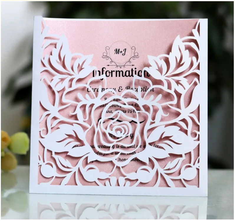 50pcs Claret Red Laser Cutting Engagement Euro Style Design Invitation Cards For Business Wedding Birthday Party Supplies