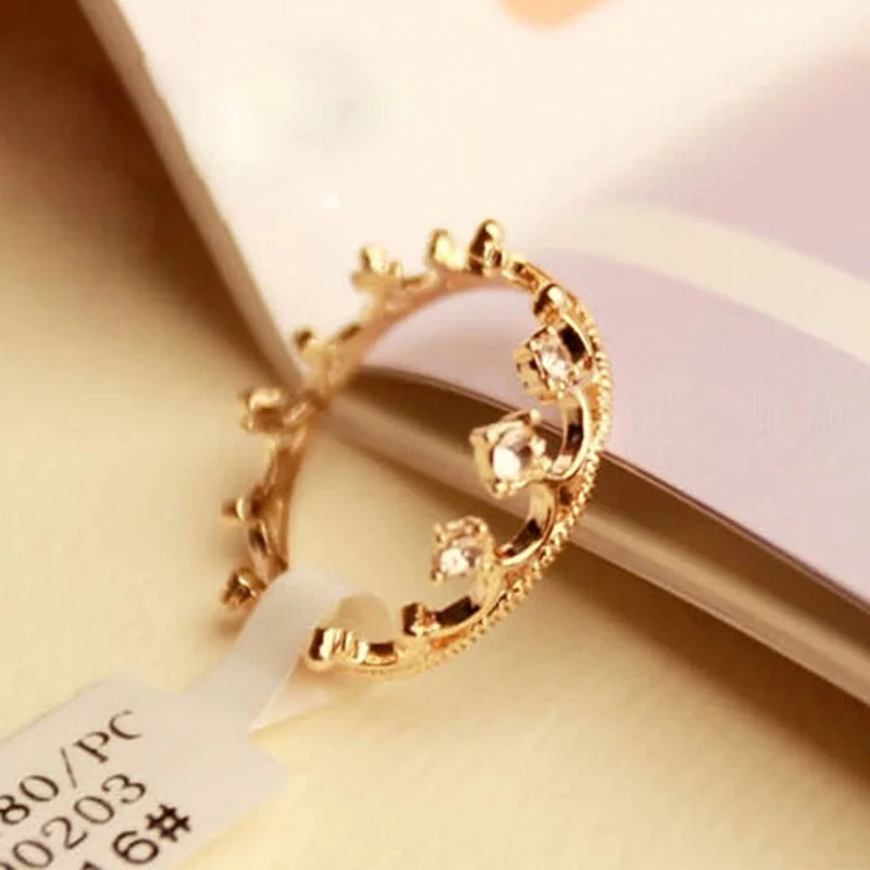 Sweet Crown Cute Princess Ring Golden Silver Plated Fashion Rings For  Women