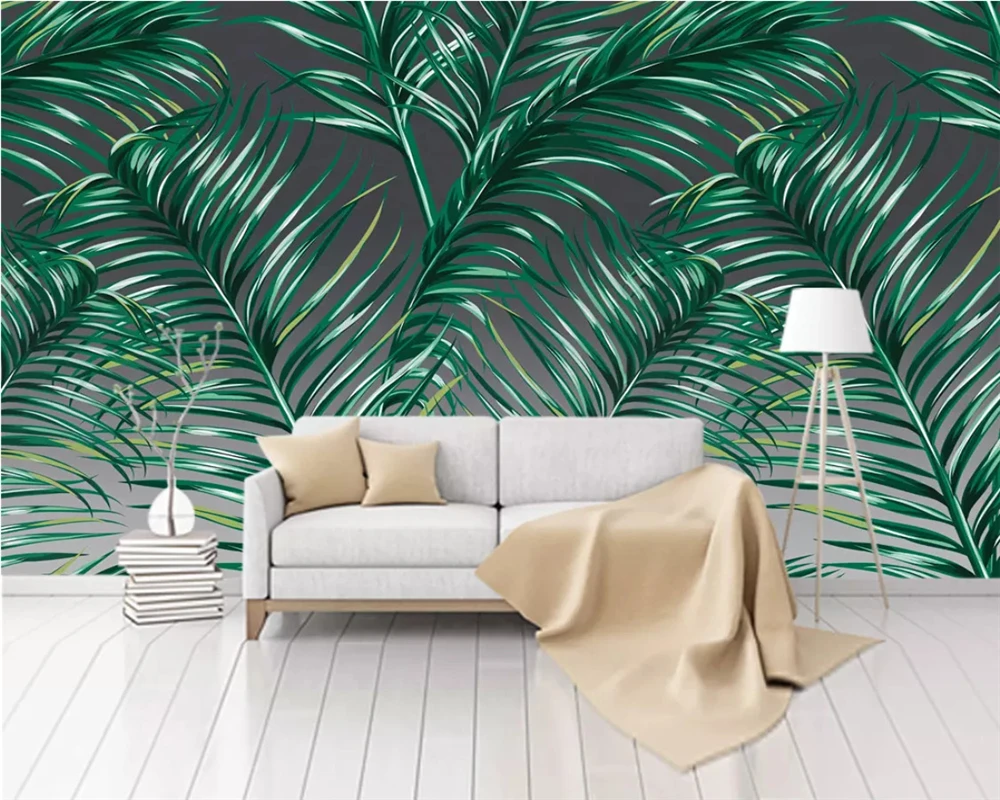 

beibehang Customized high quality wallpaper mural modern hand painted tropical rainforest plant background wall 3d wallpaper