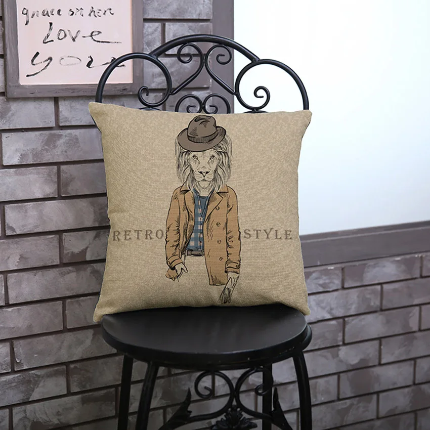 

Fashion Shiba Dog Cushion Cover Gentleman Dress Lion Rabbit Retro Throw Pillows Cases For Sofa Cotton Linen Decorative Pillows