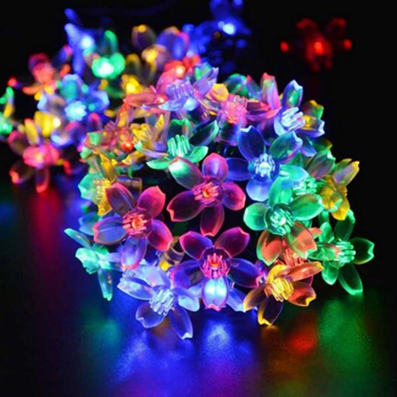 Led flor de pêssego luz da corda lolar gramado à prova dlolágua ao ar livre chão jardim decoração lanterna piscando luzes céu estrelado