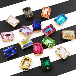 Wedding decoration 10x14mm K9 glass rhinstones crystal rectangle Hollow Gold base sew on rhinestones for clothing dress