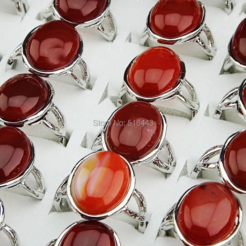 

Freeshipping Guaranteed Wholesale jewelry 30pcs 100% Agate Stones Oval Vintage Retro Silver P Rings for Womens Mens A500