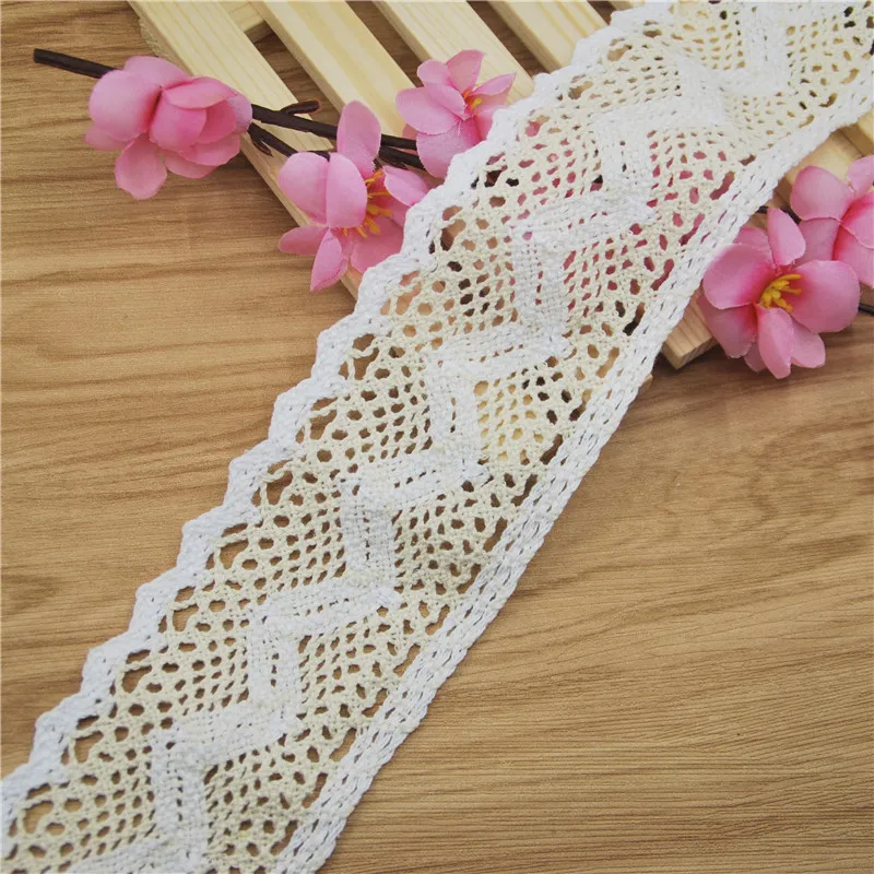 FASMILEY Wholesale 56mm Cotton Lace Trim Ivory White Mix Color Pattern Net Lace Ribbon DIY Lace Fabric Trimmings 20 yards LC205