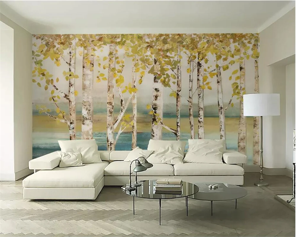 

beibehang Custom wallpaper 3d photo murals white birch forest oil painting living room bedroom TV wallpaper 3d papel de parede