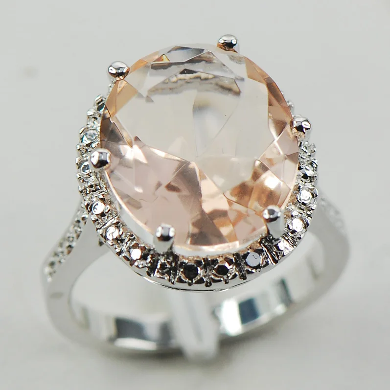 

Morganite Fashion Women 925 Sterling Silver Ring F974 Size 6 7 8 9 10