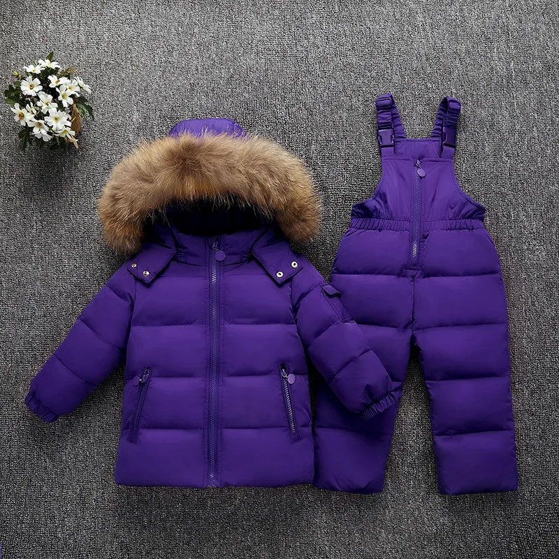 Down Fur Hooded Duck Down Jacket for Girls Warm Kids Snow Suit Children 2-5T Coat Snowsuit Winter Clothes Boys Clothing Set