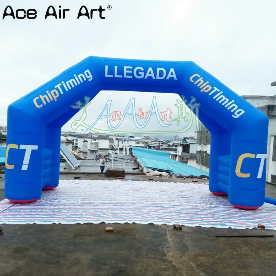 Royal blue standing inflatable start finish line arch,llegada line racing archway for Chile runners events