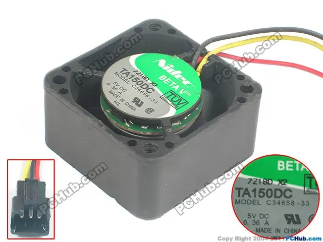 

Nidec C34658-33 TA150DC DC 5V 0.36A 40x40x20mm Server Cooling Fan