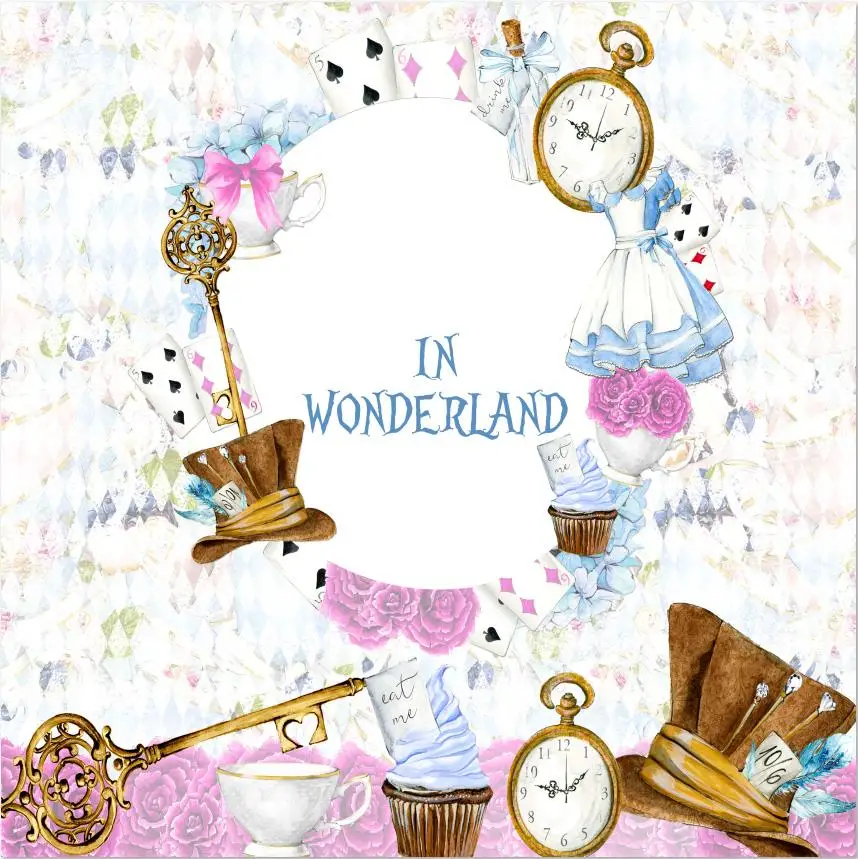 custom Alice Wonderland Cards Clock Stick Dress flower Baby Shower backdrop  High quality Computer printed wall backdrop