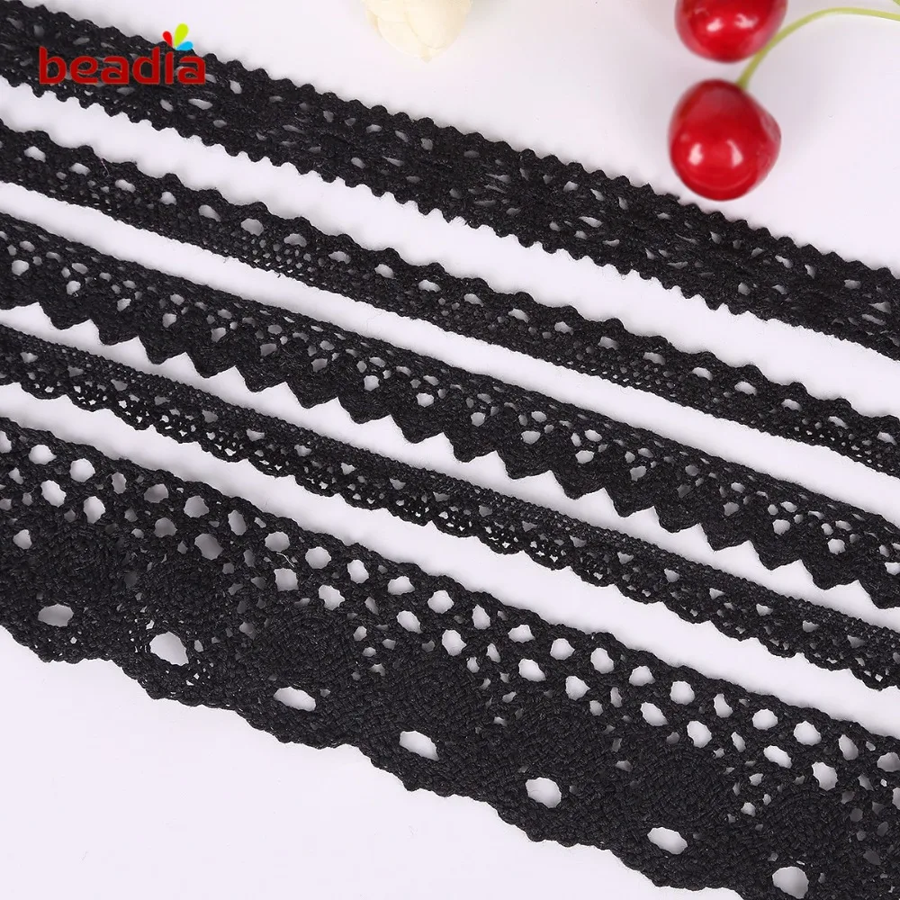 New! Apparel Sewing Fabric 5 Yards DIY Ivory White Black Trim Cotton Crocheted Lace Fabric Ribbon Handmade Accessories Craft