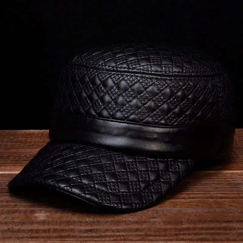 HL080 Men Brand New Spring Real Leather Caps Hats Men's Genuine Leather Baseball Caps