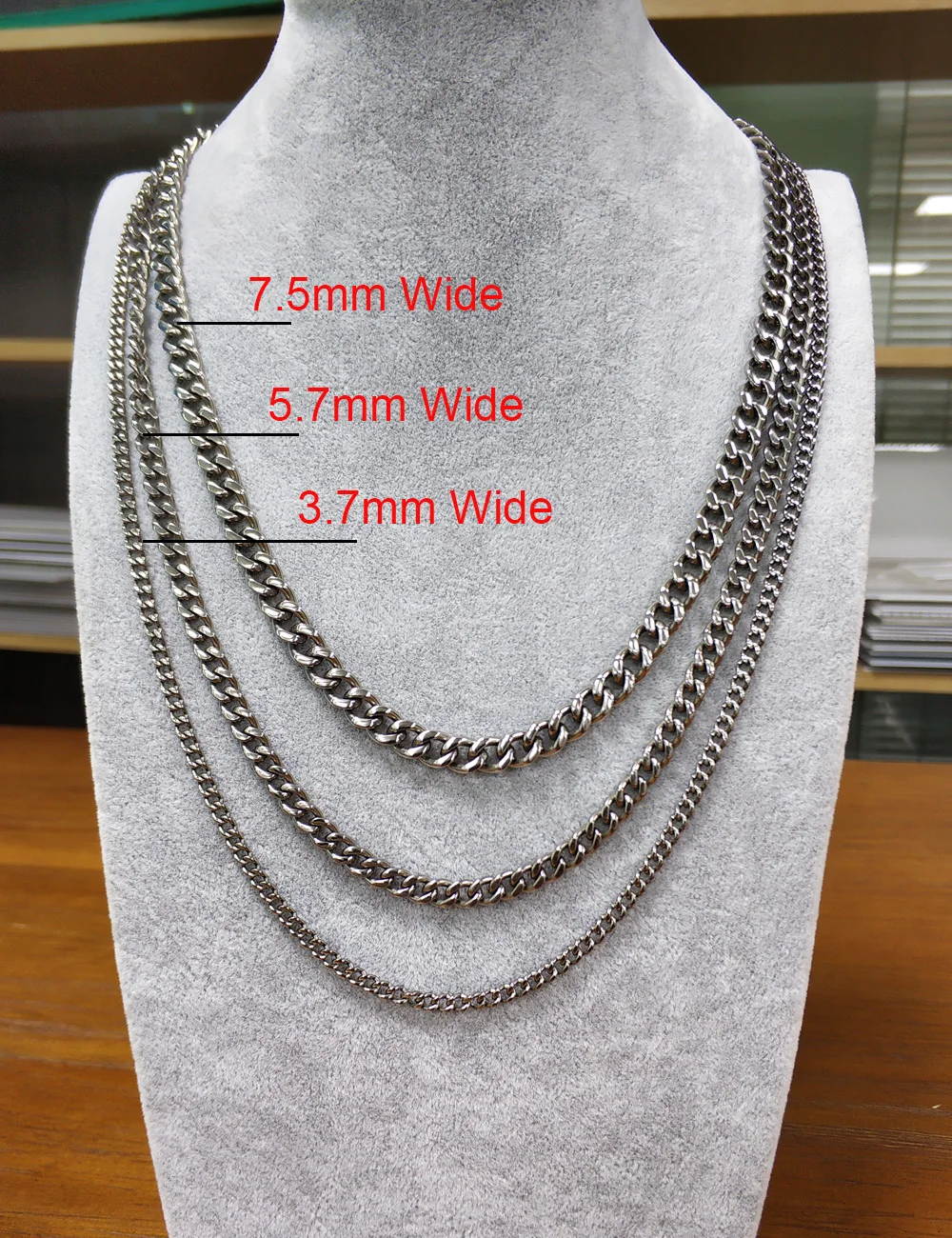 Pure Titanium Curb Chain Necklace for Men Women Hypoallergenic Light Weight Choker Fashion Jewelry