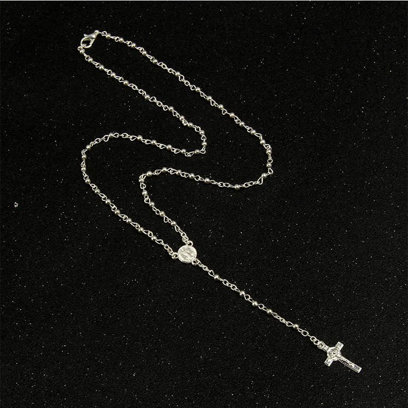 Catholic necklace wholesale stainless steel beads cross pendant necklace chain rosary necklace and pendant religious necklace