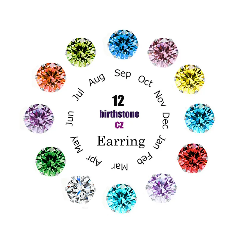 Monthly Stud Earrings Set Zircon Crystal 12 Months Birthstone Earrings for Women Birthday Fashion Rhinestones Jewelry G34