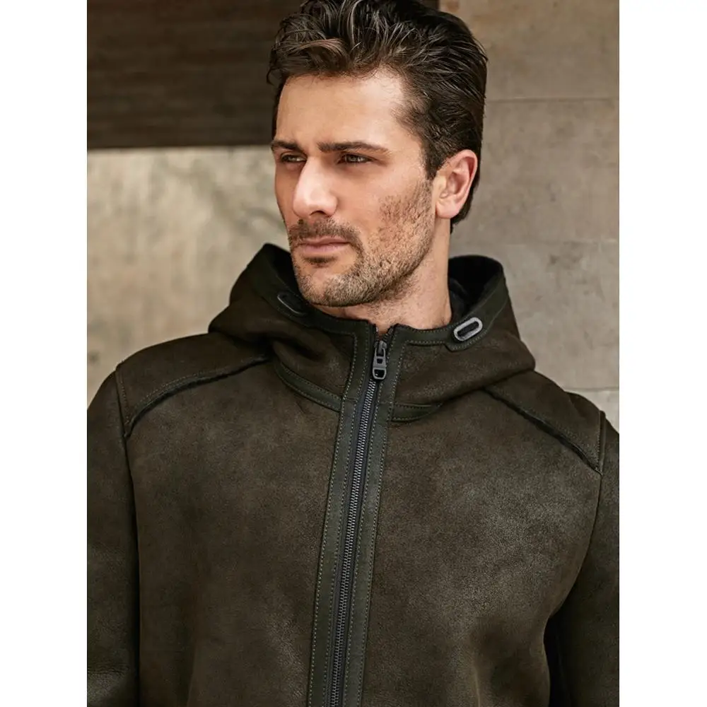 Men's B3 Shearling Jacket Coat Men's Hooded Short Jacket Men's Winter Warm Jacket