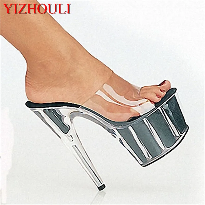 

Stylish 15CM High Heel Platforms Slippers Women Sexy Crystal Sandals 6 Inch Glitter Heels Clubbing Sandals