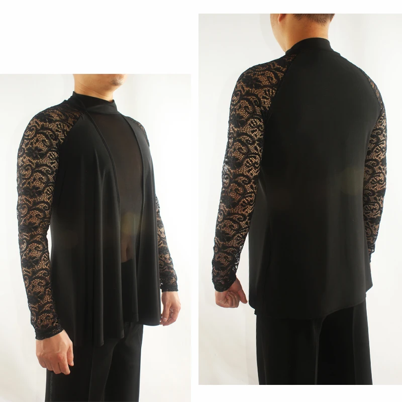 Lace Man Latin Dance Tops Long Sleeve Tango Rumba Cha Cha Samba Professional Performance Shirt Dancing Practice Clothes DNV10358