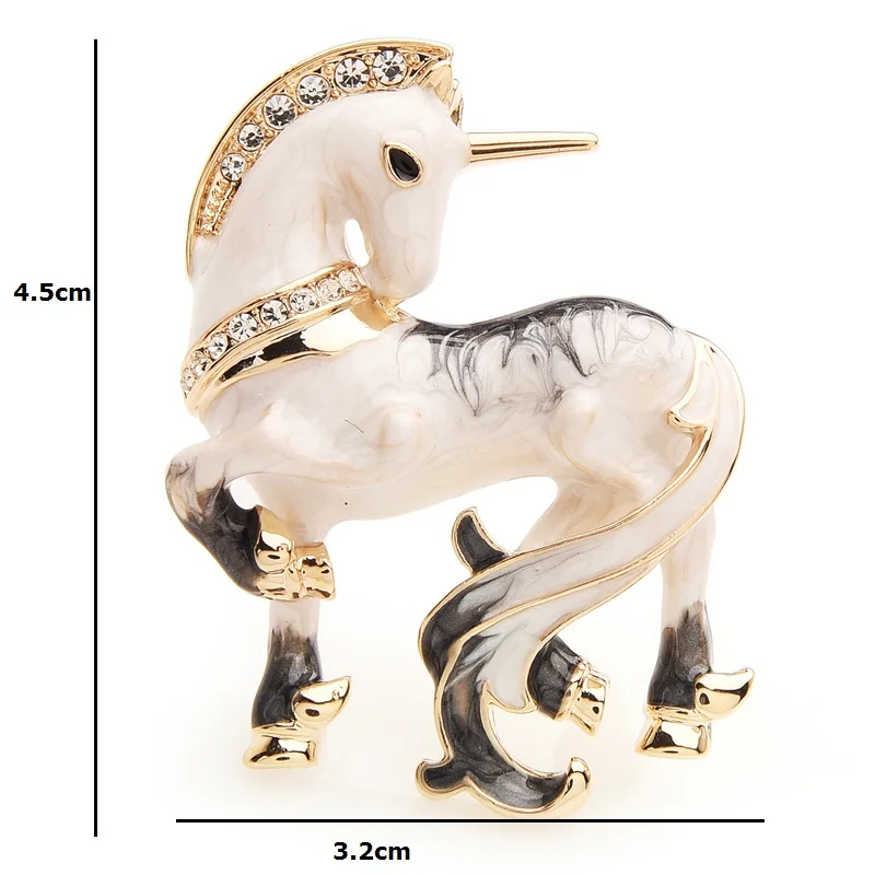 Wuli&baby White Miracle Lucky Horse Enamel Brooches For Women And Men Alloy Animal Rhinestone Banquet Party Brooch Gifts