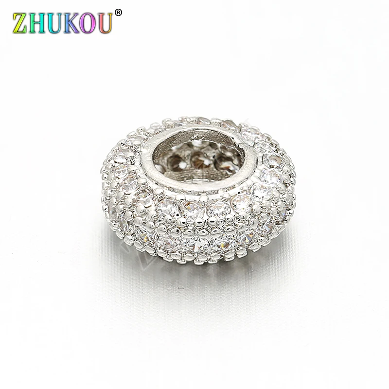 2Pcs,Handmade Brass Cubic Zirconia Spacer Beads DIY Women Necklace Pendant Jewelry Accessory Findings, Hole: 1.5mm, Model: VZ18