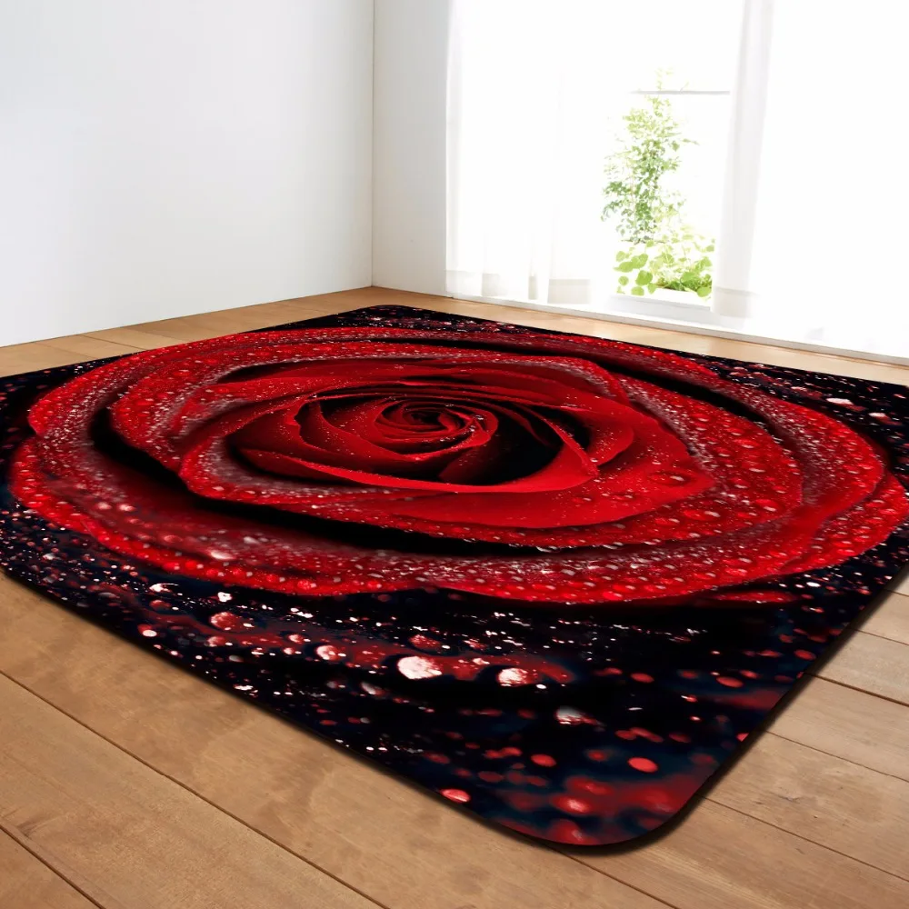 

Rose 3D Carpets Grass Floral Print Parlor Living Room Area Rug Soft Flannel Bedroom Carpet Dining Room Rug Kitchen Mat Doormat