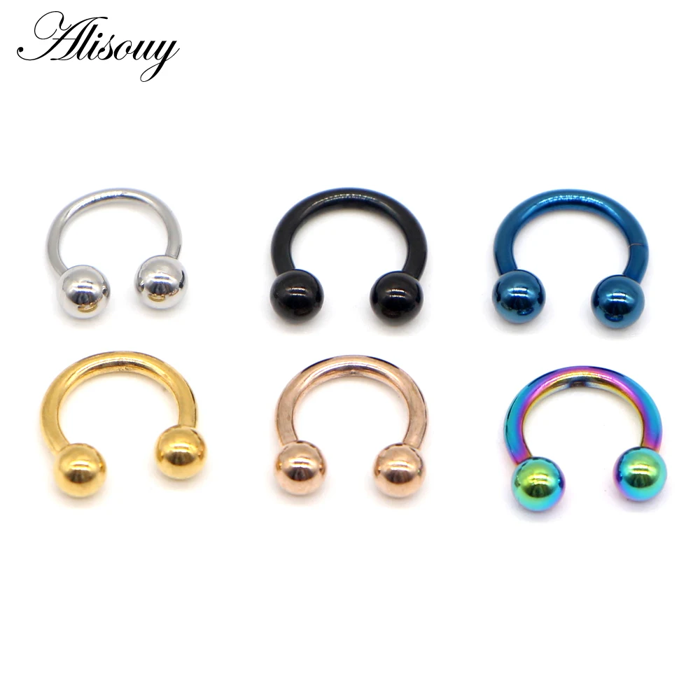 Alisouy 1PC Stainless Anodized Circular Barbell Horseshoe CBR Septum Lip Labret Eyebrow Nose Ring Nipple Piercing Body Jewelry