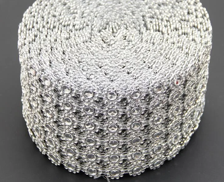 10 Yards 6 rows Silver Sunflower DIAMOND MESH WRAP ROLL SPARKLE RHINESTONE Crystal Platinum Ribbon