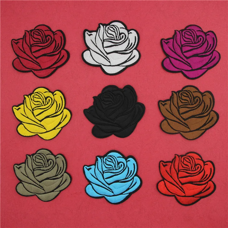 Hole Repair Red Black Rose Flower Embroidery Patches for Clothing Iron on Clothes Peony Appliques Dress Badge Stripe Sticker Diy