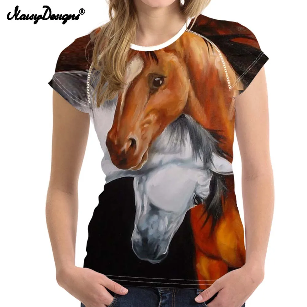 NOISYDESIGNS Harajuku Women T-Shirt Short Sleeve Couple Horse Printing T shirt Black Women Shirt Tee Tops Femme Tunics 3D tshirt