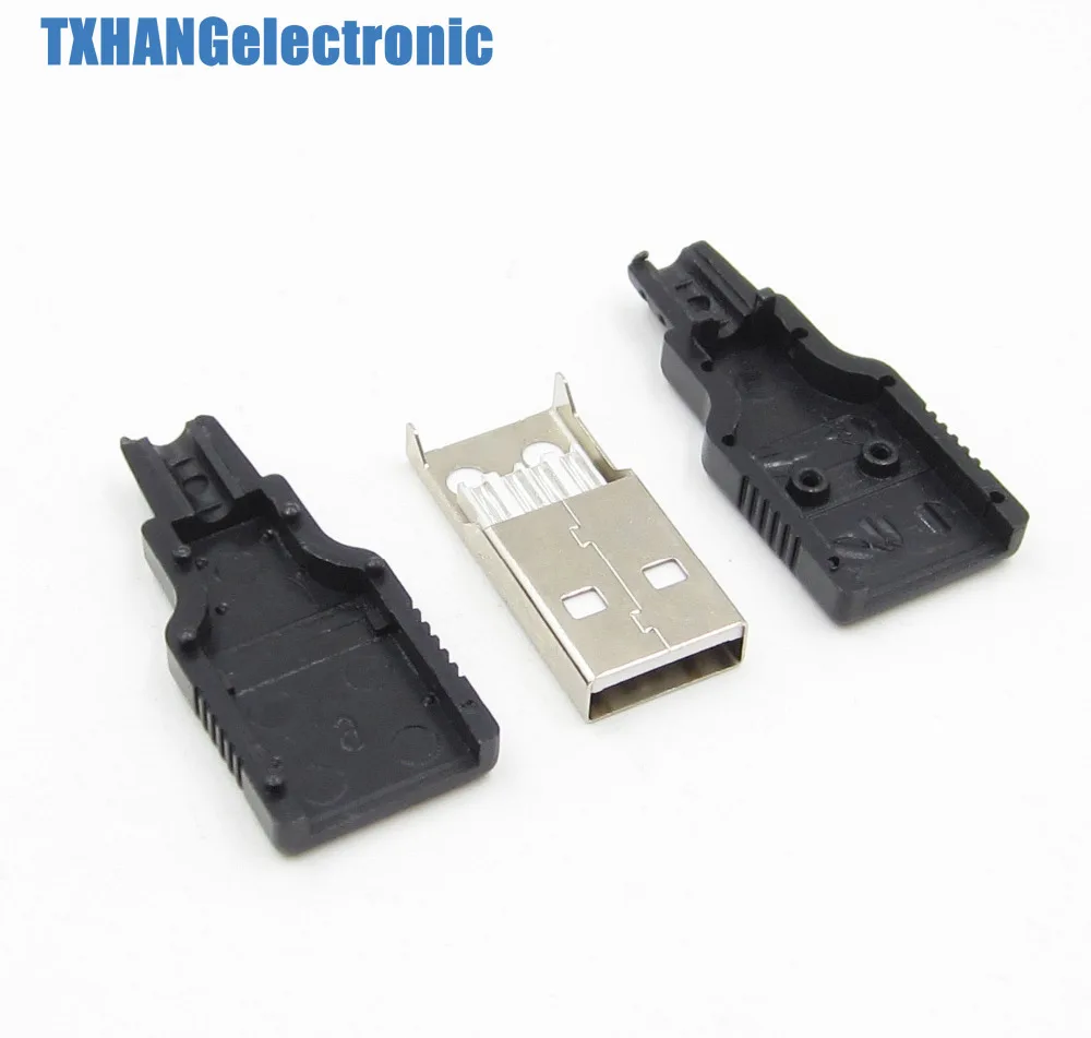 10Pcs USB2.0 Type-A Plug 4-pin Male Adapter Contor jack&Black Plastic Cover