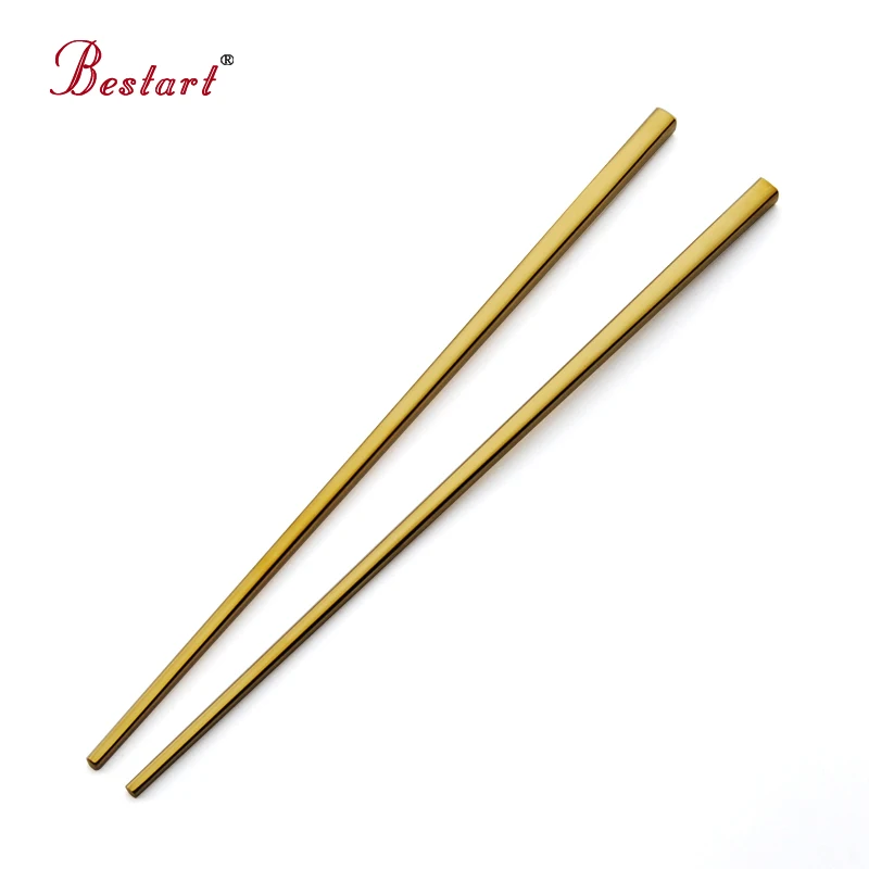 Hot Chinese Chopsticks Metal Gold Stainless Steel Square Stick Sushi Chinese Noodle Chop Sticks Long Baguette Cool Eating Tool