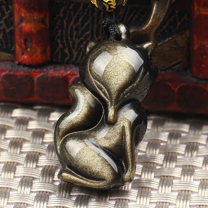 Golden Obsidian Fox Pendant Necklace Jewelery Natural Stone Lovely Peach Fox Pendant Men Women Transfer Lucky Crystal Jewelry